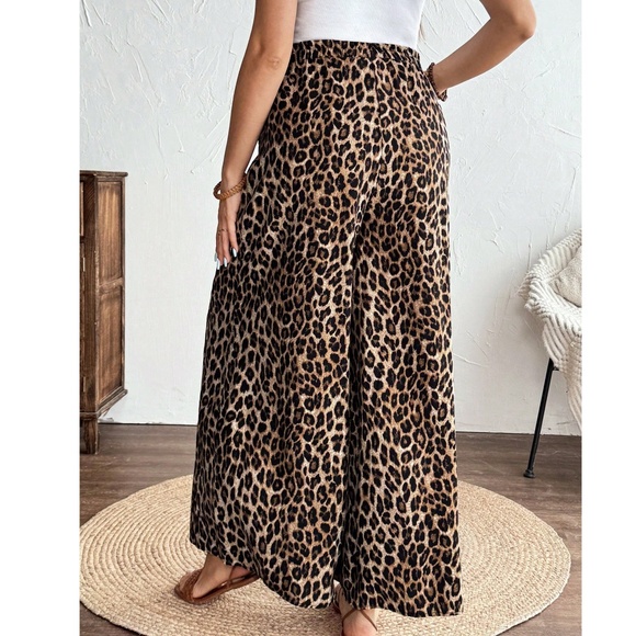Maternity Leopard Print Stretchy Waist Wide Leg Lounge Pants - Picture 5 of 9